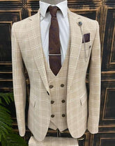 Geruit beige pak
